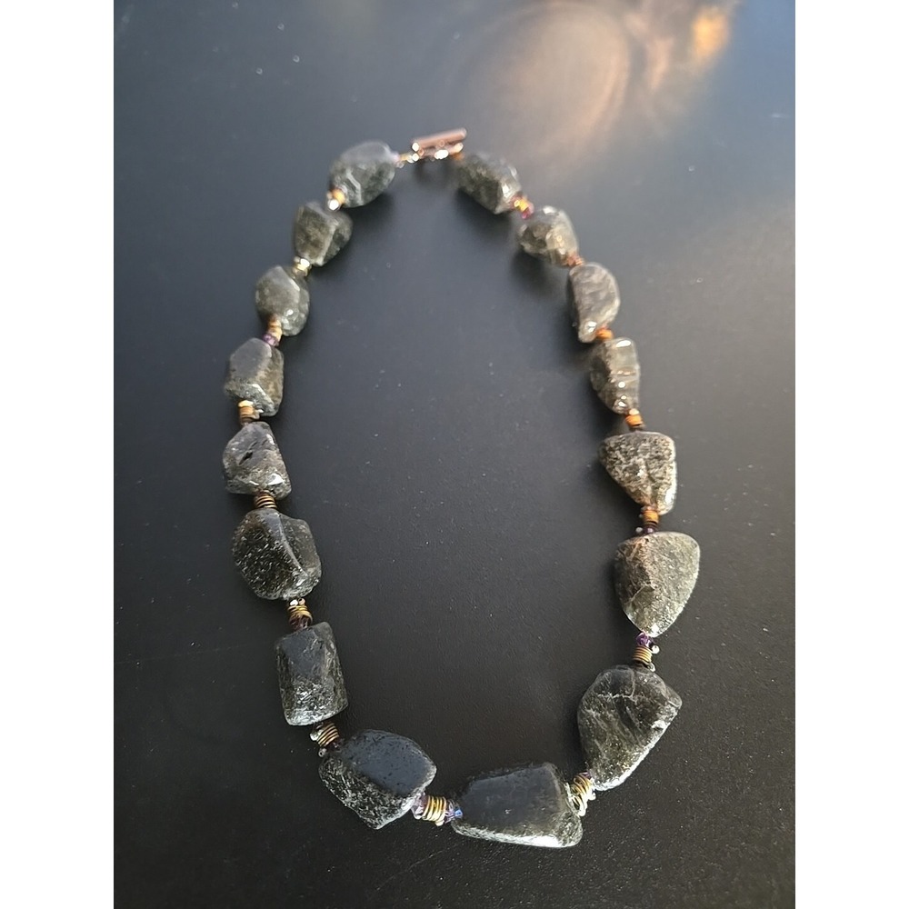 Black stone  beaded necklace 20" Handmade Gem Stone Black Quartz‎ ?